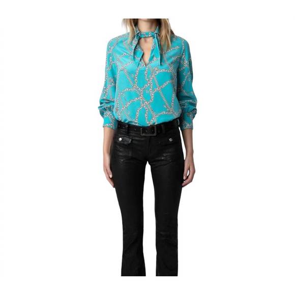NEW ZADIG & VOLTAIRE tuile silk blouse in aqua - Picture 1 of 3